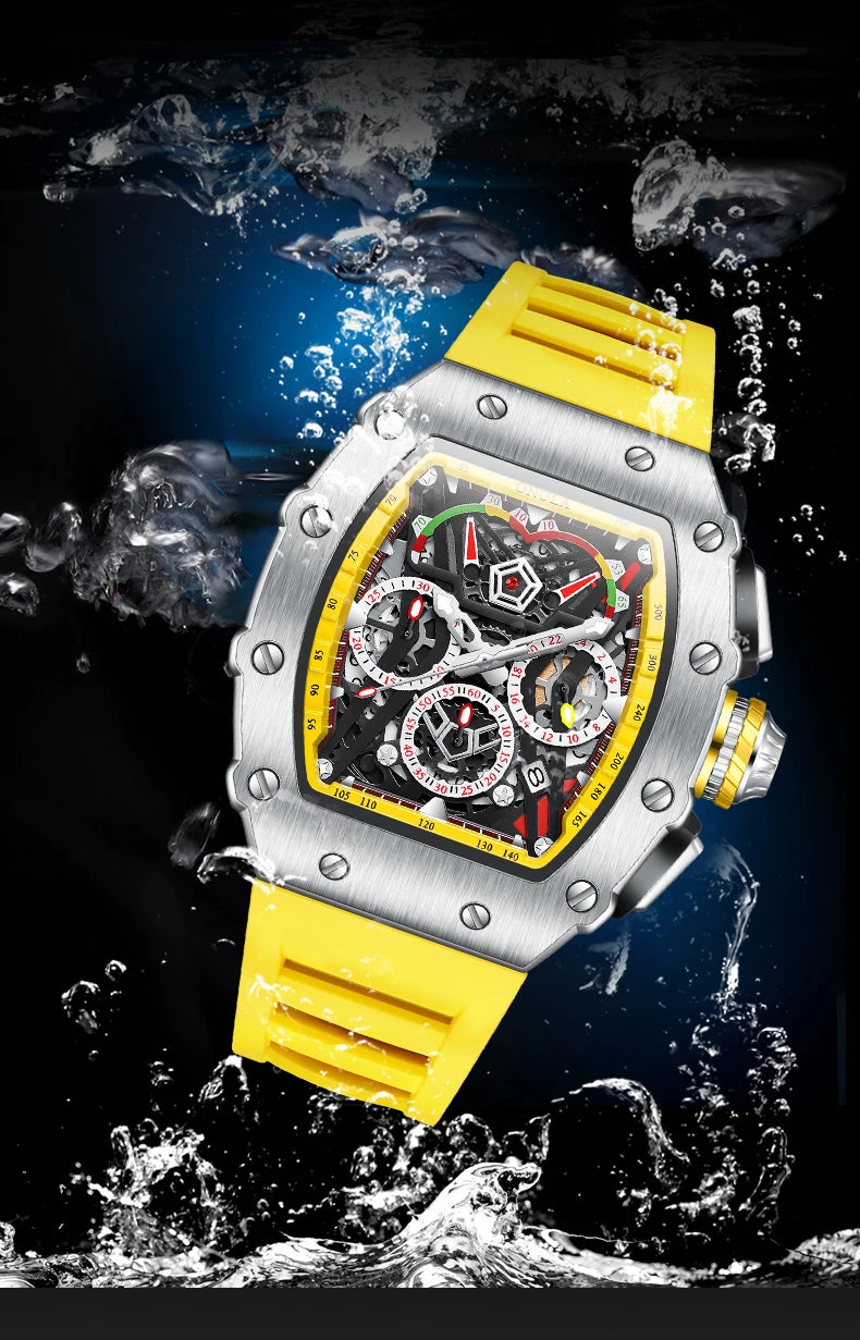 Fashion Watch For Mens Top Brand ONOLA Sports Silicone Strap Quartz Watches Auto Date Luxury Tonneau Clock Man Gift Dropshipping
