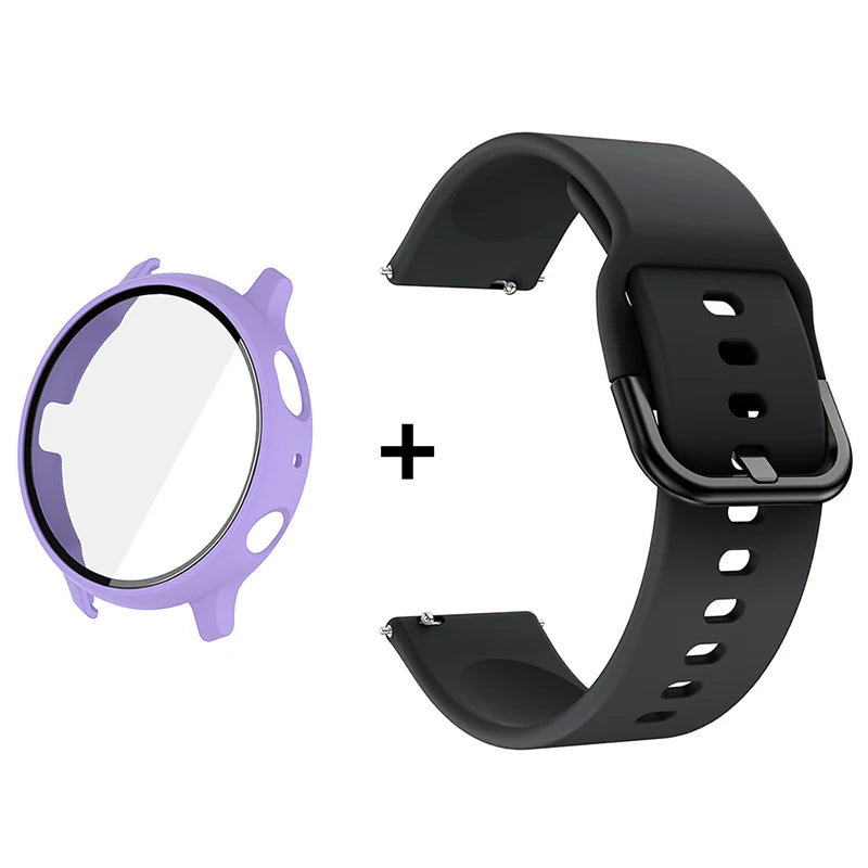 Silicone Strap+Case for Samsung Galaxy Watch Active 2 40mm 44mm Bracelet Tempered Glass Screen Protector Cover correas 20mm band