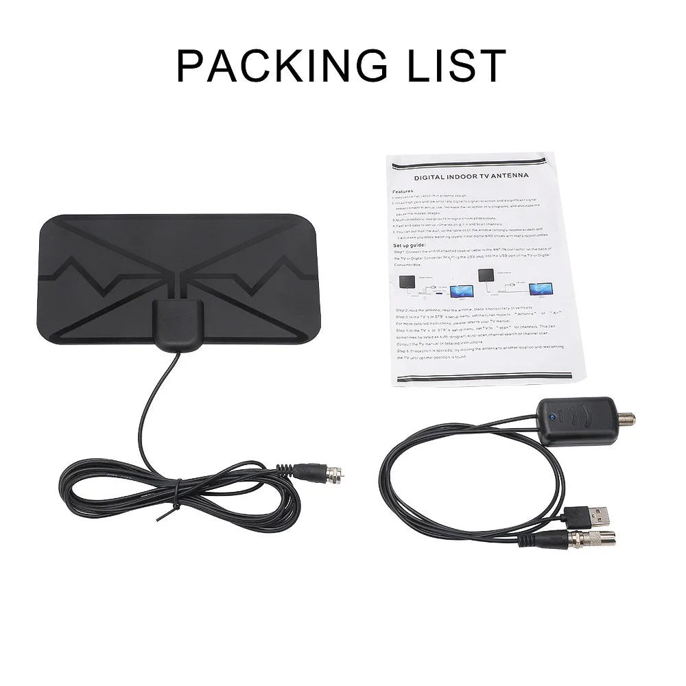 Indoor Digital TV Antenna 4K 1080P Long Range HDTV Receiver Amplifier 25dbi VHF UHF DVB-T2 ATSC Dish Satellite HD Signal Booster