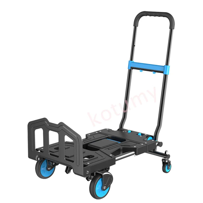 Multi-Position Folding Hand Truck,Four Wheel Luggage Cart 150kg,Pull Rod Adjustable Length,Four Wheel,Outdoor Camping Wagon