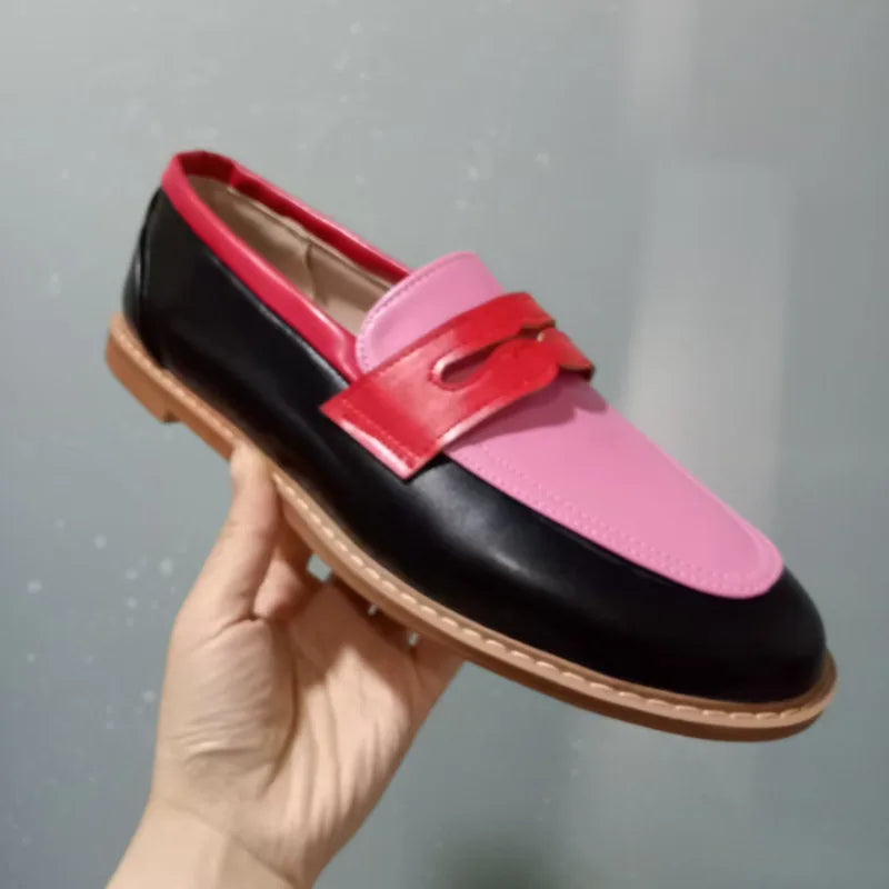 Women's Casual British Style Round Toe Loafers Low Heel Single Shoes