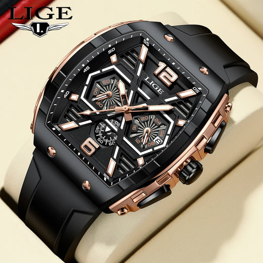 LIGE Luxury Waterproof Quartz Wristwatch Raise Wrist Luminous Men Watch Date Sports Silicone Clock Man Watches Relogio Masculino