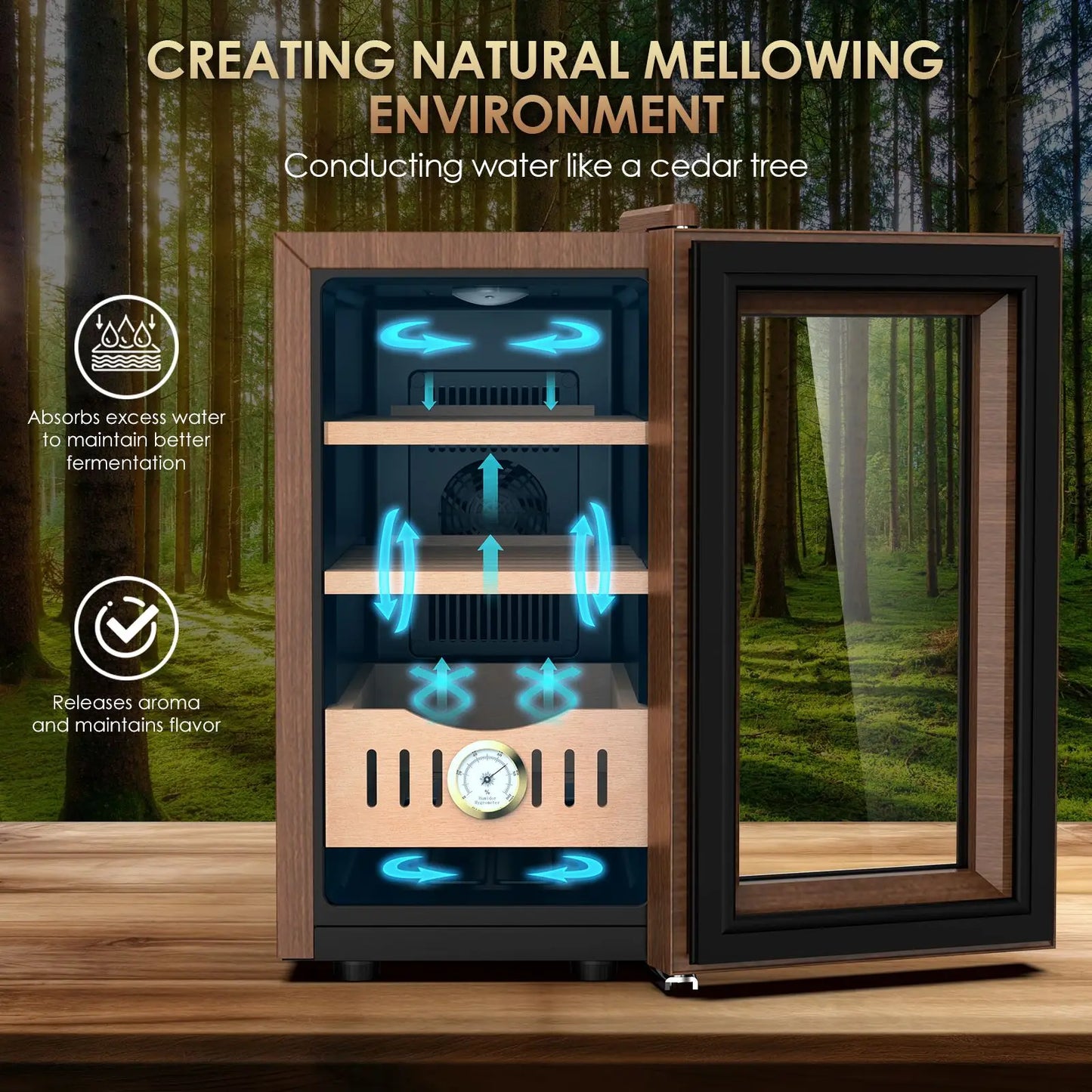 26L Thermostatic Electric Humidor 200 Counts Wooden Large Cigar Humidor Cooling and Heating Temperature Control Cigar Fridges