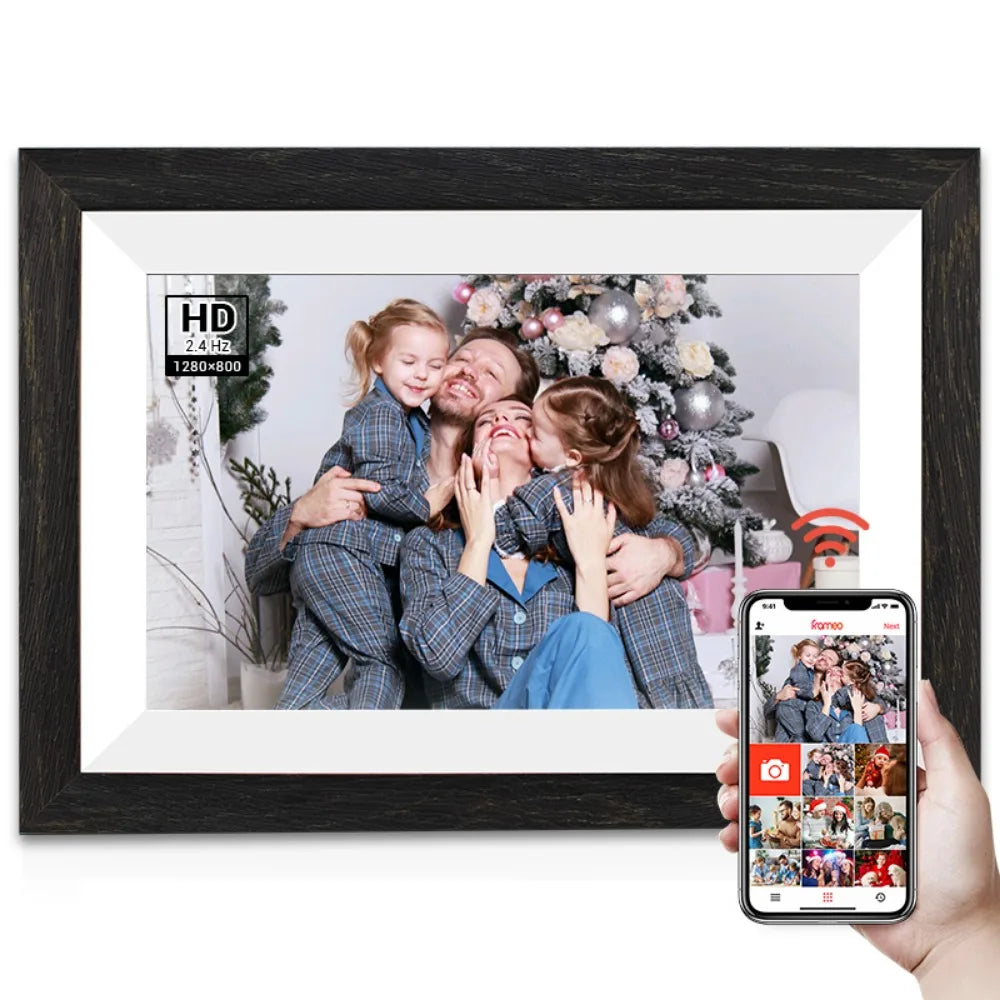Digital Photo Frame, Wi-Fi Smart Digital Picture Frame with HD IPS Touch Screen, Auto-Rotate, Send Pictures (Wood Effect)