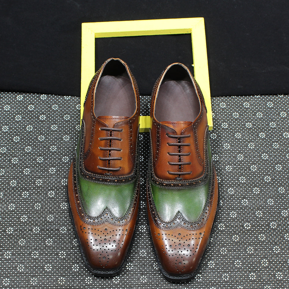 Luxury Men's Oxfords Genuine Leather Classic Wingtip Lace-Up Dress Shoes for Men Wedding Party Business Office Formal Footwear