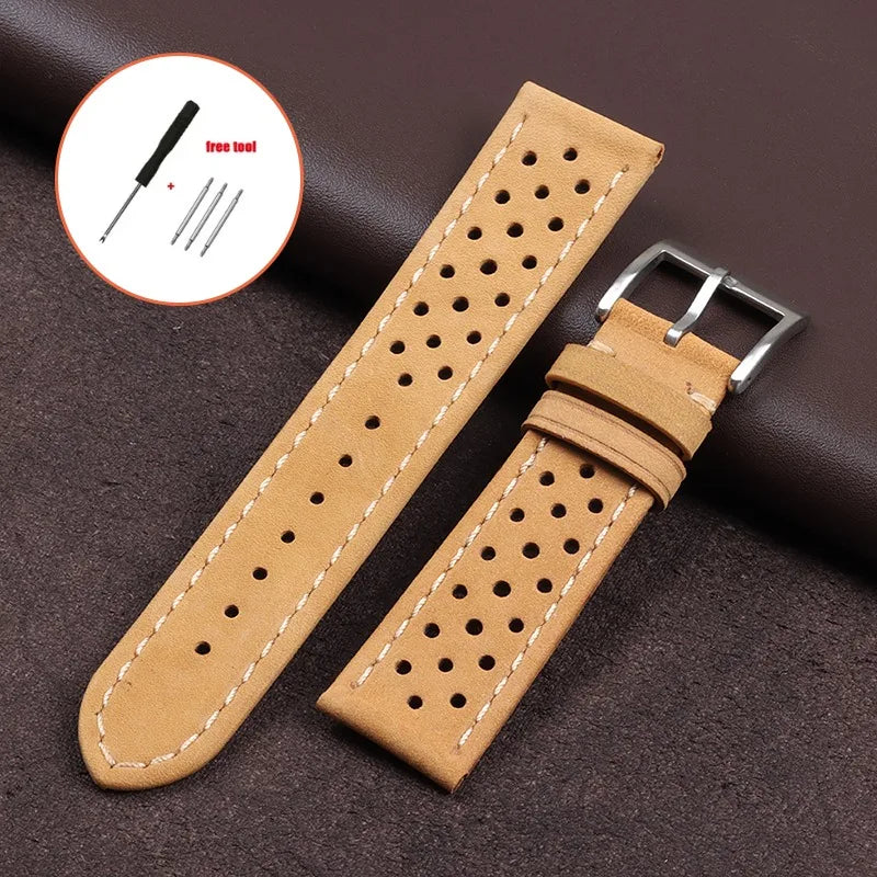 18mm 20mm 22mm Vintage Genuine Leather Strap Men Women Universal Cowhide WatchBand Breathable Bracelet Sport Wristbelt Accessory