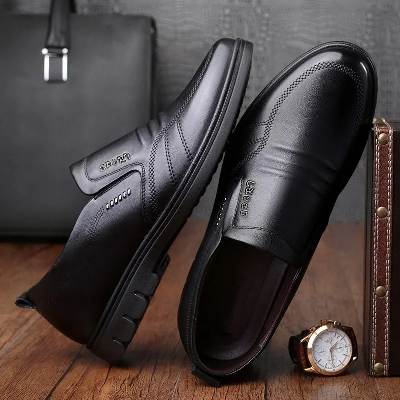 Men's Light Leather Slip-on Black Shoes