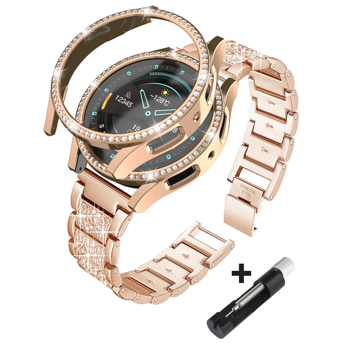 Metal Strap+Case for Samsung Galaxy Watch4 5 6 7 40mm 44mm Band Woman Stainless Steel Diamond Bracelet & Cover Bumper Accessorie