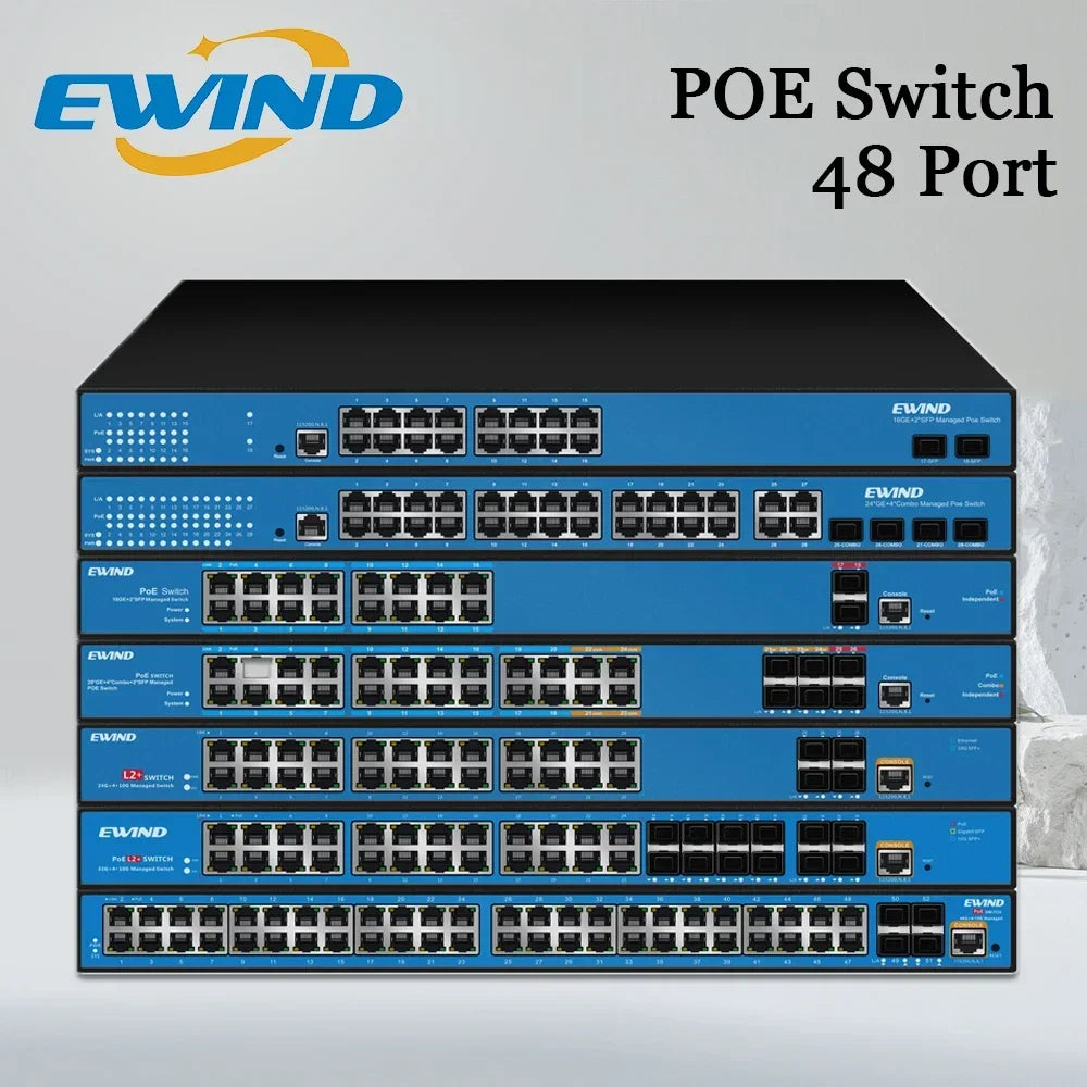 EWIND POE Switch 16/48 Ports 10/100/1000Mbps Full Gigabit Ethernet Switch Unmanagement AI Smart Switch outdoor home NVR