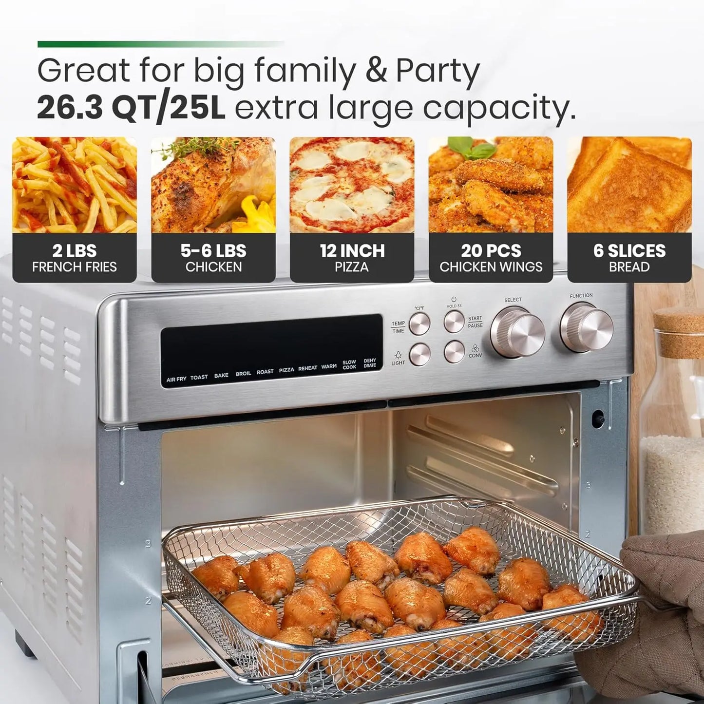 Heating Air Fryer Toaster Oven, Extra Large Countertop Convection Oven 10-in-1 Combo, 6-Slice Toast, Enamel Baking Pan Easy Clea