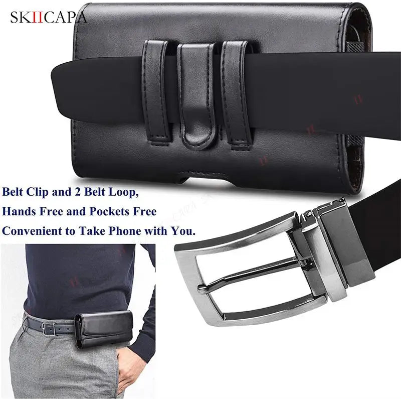 Leather Phone Pouch For Samsung A73 A54 A53 A33 A14 A23 A13 A03 A03S A52S A22 A82 5G Belt Clip Waist Bag Wallet Card Holder Case