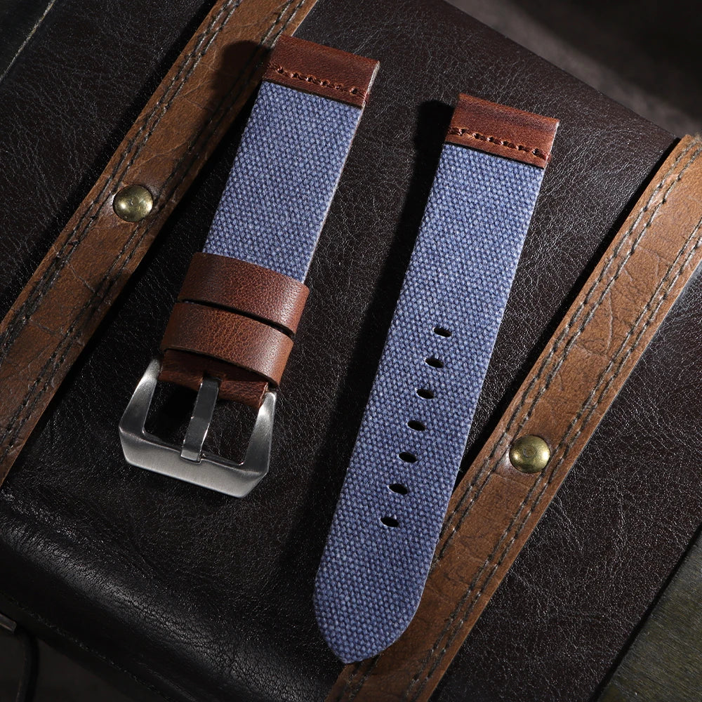 Handmade Canvas Leather Watch Strap 20mm 22mm 24mm for Panerai for Omega Army Green Men Women Watch Bracelet Military Watchband