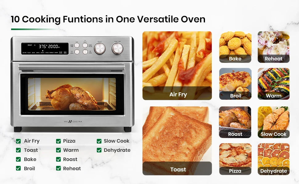 Heating Air Fryer Toaster Oven, Extra Large Countertop Convection Oven 10-in-1 Combo, 6-Slice Toast, Enamel Baking Pan Easy Clea