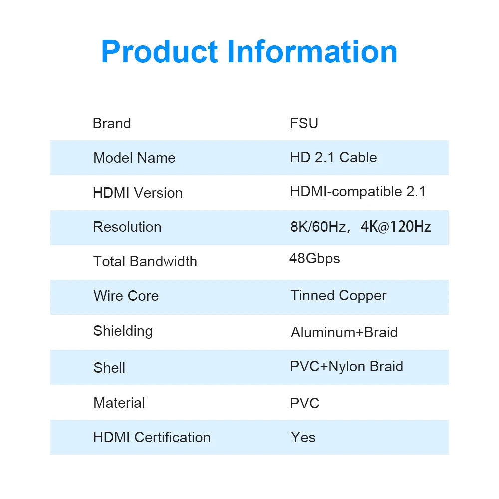 FSU 8K 4K HDMI Cable 48Gbps,Braided Cord-4K@120Hz 8K@60Hz, DTS:X, HDCP 2.2 & 2.3,HDR 10 Compatible with Roku TV/PS5/HDTV/Blu-ray