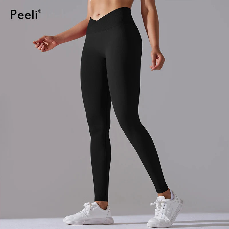 Scrunch Butt Gym Leggings Women Clothing V Cross High Waist Yoga Pants Seamless Sports Leggings Femme Push Up Yoga Leggings