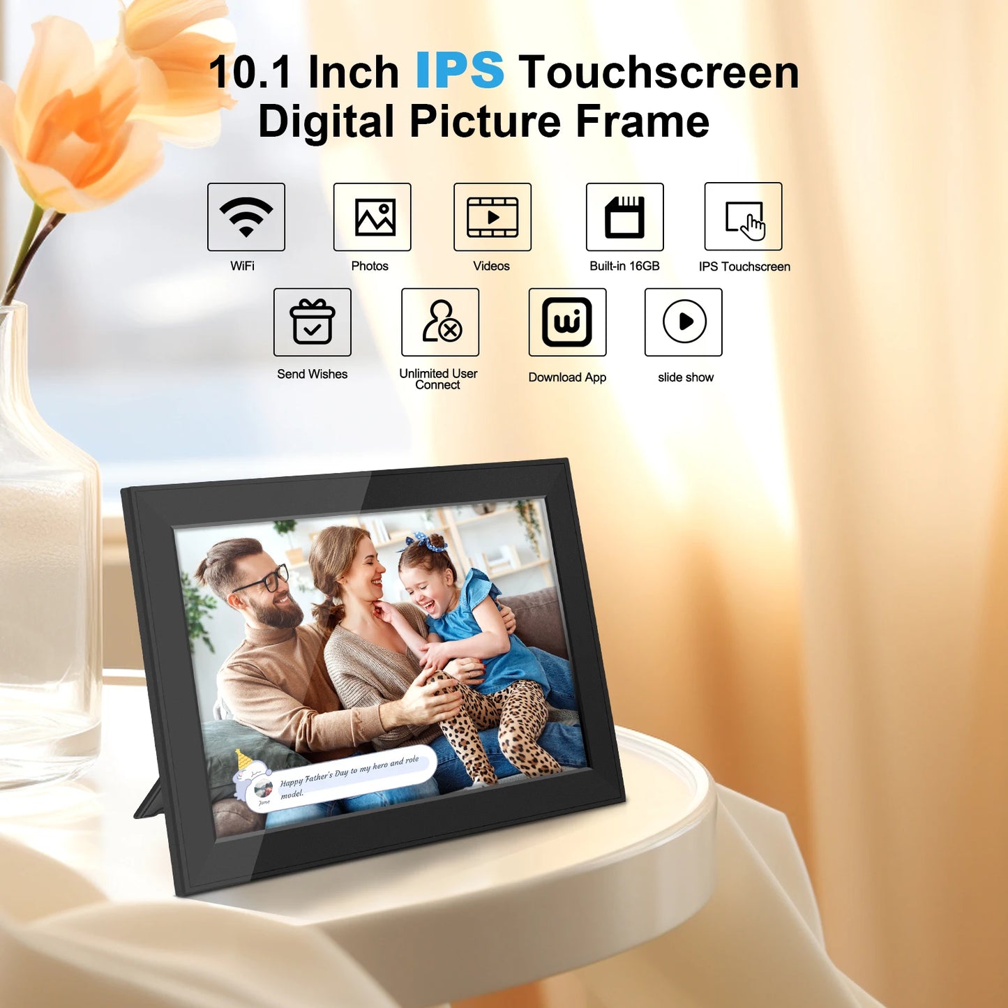 WiFi Digital Photo Frame 10.1 Inch Smart Digital Picture Frame with 1280x800 IPS HD Touch Screen Home Decoration for You Gift