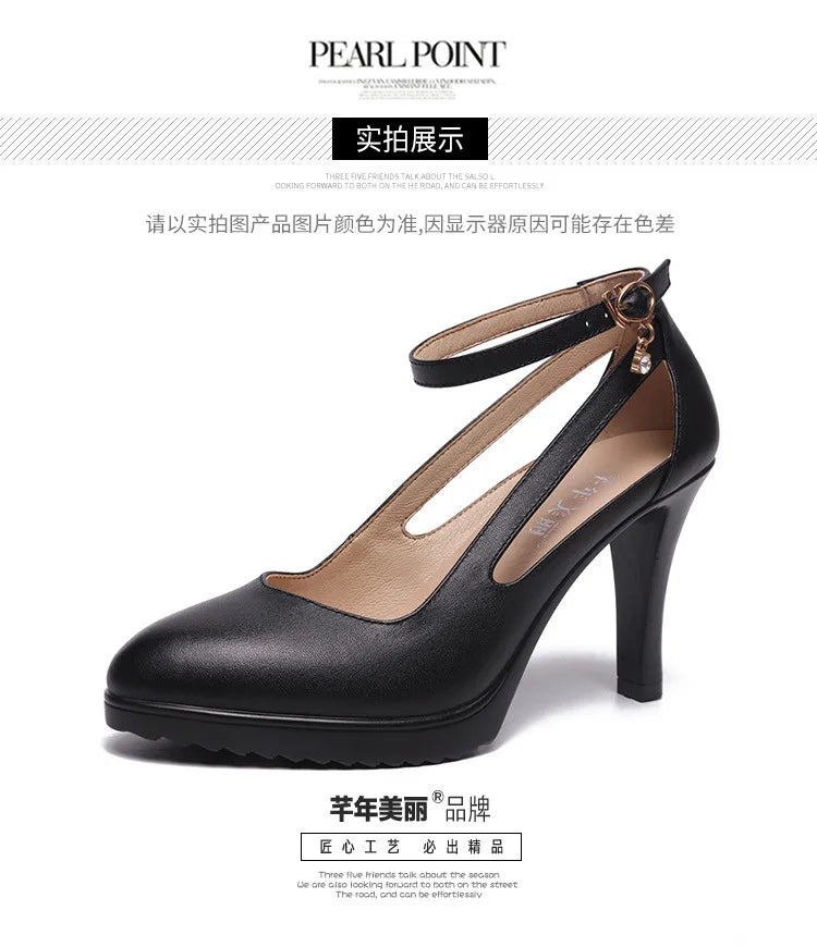 high quality leather shoe for women 8cm high heel platform point toe 32 33 42 43 elegant and fashion dress shoe black red white