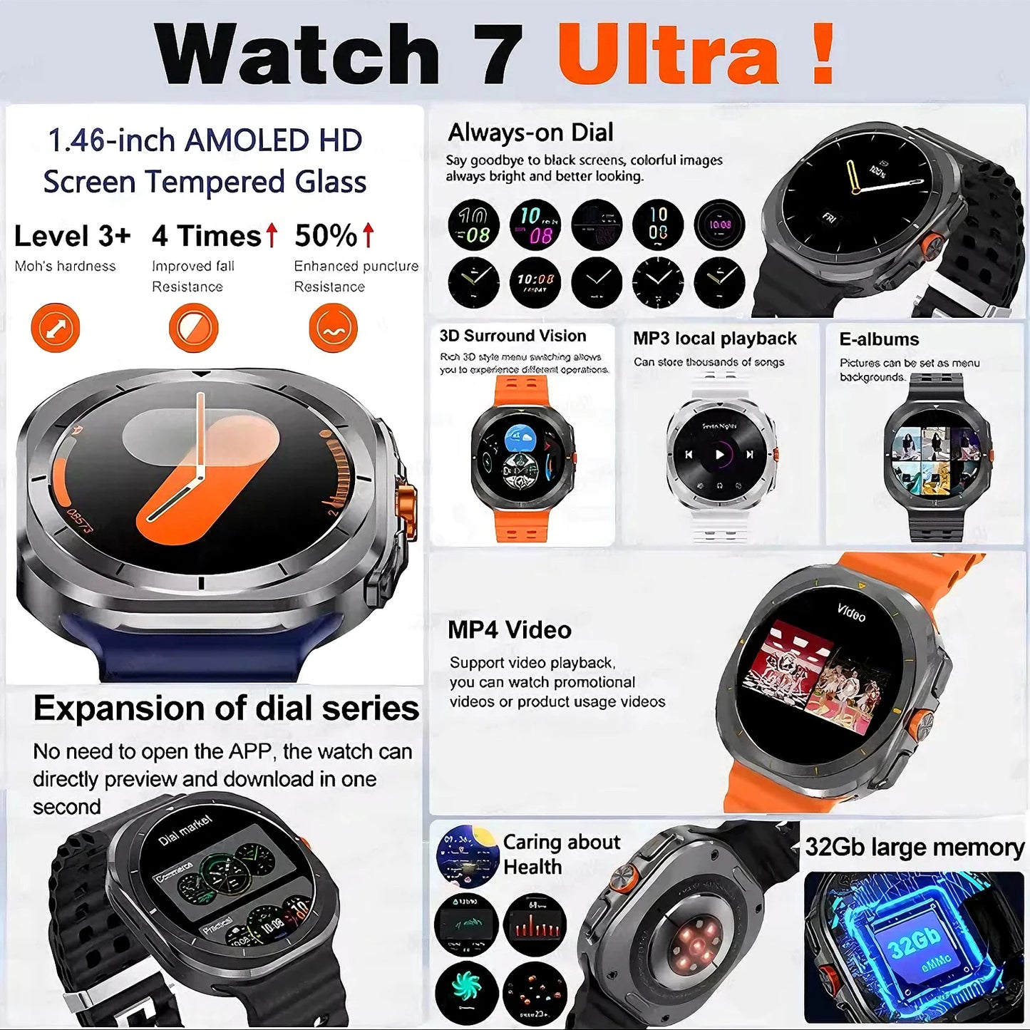 2025New Galaxy Watch 7 Ultra Smart Watch 32GB Memory GPS NFC Men Ms. 1.5"HD AMOLED Screen Fitness Tracker Health Smart Bracelet