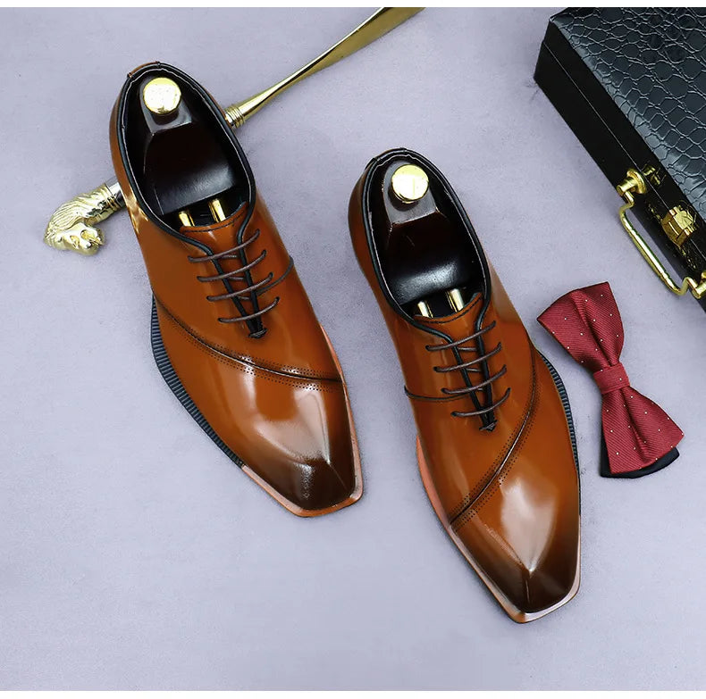Brand Original Mens Oxford Dress Shoes Genuine Leather Brown Lace-up Business Wedding Formal Shoes Plus Size 38-46