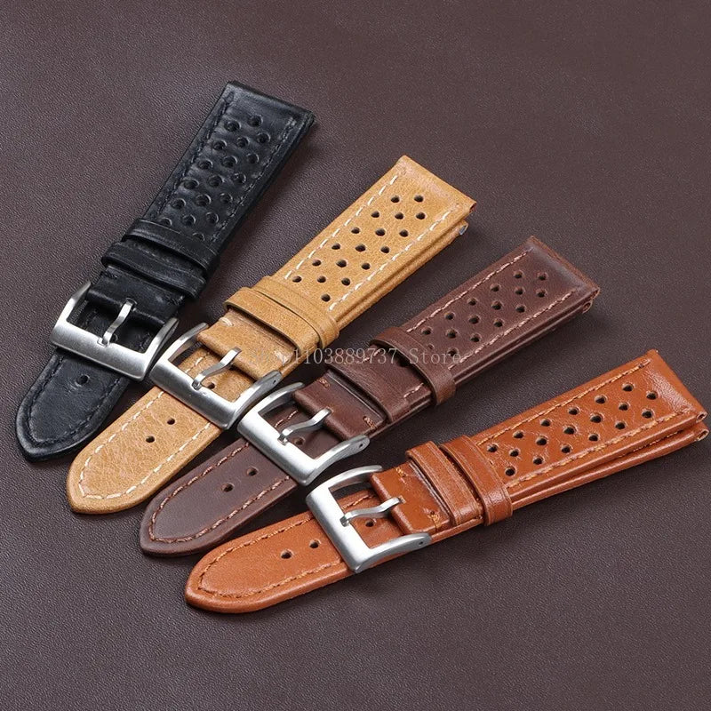 18mm 20mm 22mm Vintage Genuine Leather Strap Men Women Universal Cowhide WatchBand Breathable Bracelet Sport Wristbelt Accessory