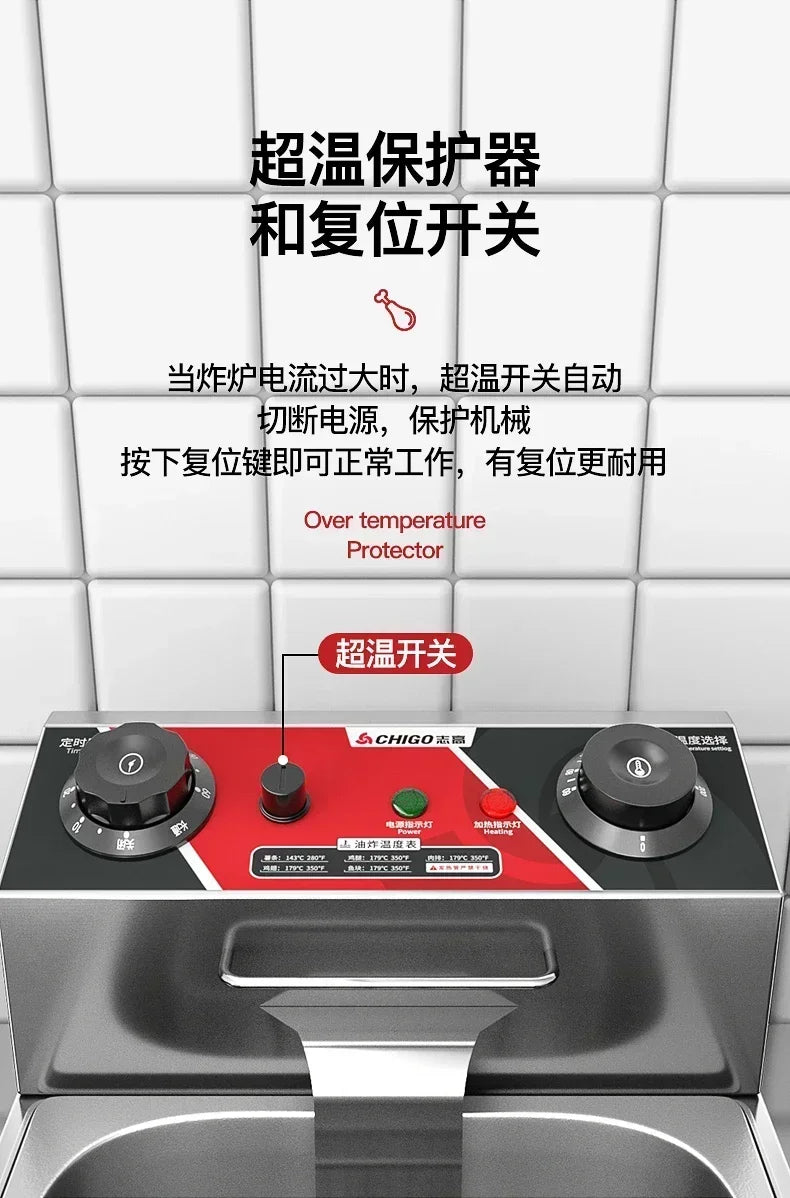 Chigo Professional Fryer Electric Cookware for Kitchen Deep French Fries Commercial Fryers Frying Oil Cooker Timer Arfrai 10L Ar