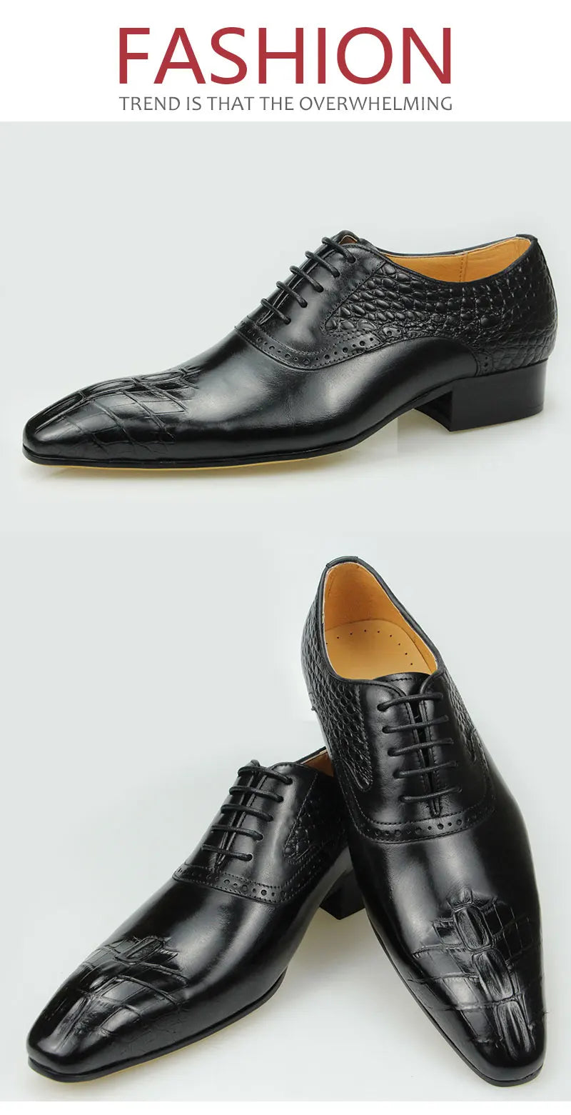 Italy Men's Shoes Prince Classic Modern Formal Oxford Wingtip Lace Up Dress Shoes Handmade Black Genuine Leather Free Shipping