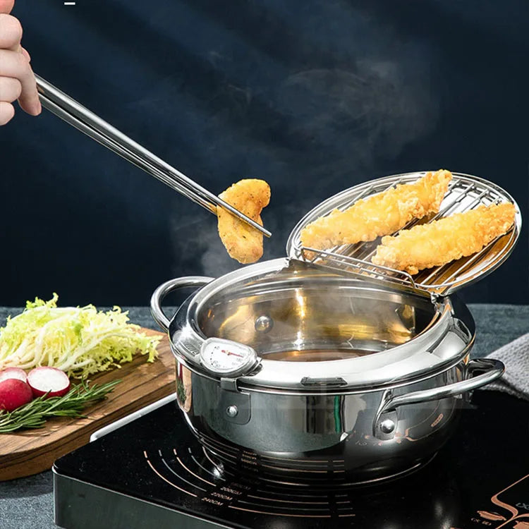 Deep fryer Stainless Steel Tempura Fryer Temperature Control Fried Chicken Fried Pan Cooking Tool Gas Electric Stove Universal