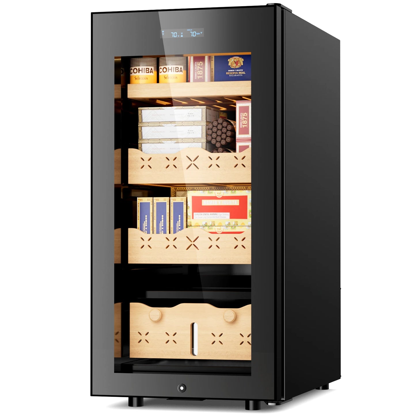 Electric Cigar Cooler Humidor 85L Large Cabinet for 700 Counts Spanish Cedar Wood Shelves & Drawer Cooling & Heating Function