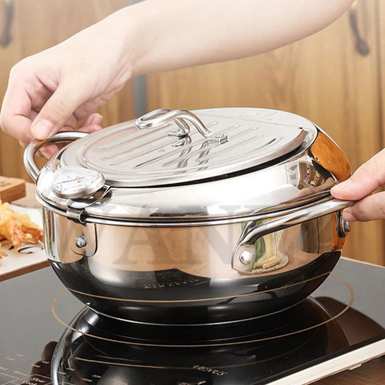 Deep fryer Stainless Steel Tempura Fryer Temperature Control Fried Chicken Fried Pan Cooking Tool Gas Electric Stove Universal