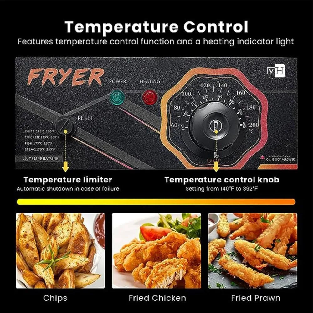 110V 20.7 Qt Commercial Electric Deep Fryer with 2 x 6.35 QT Removable Baskets, Overheat Protection