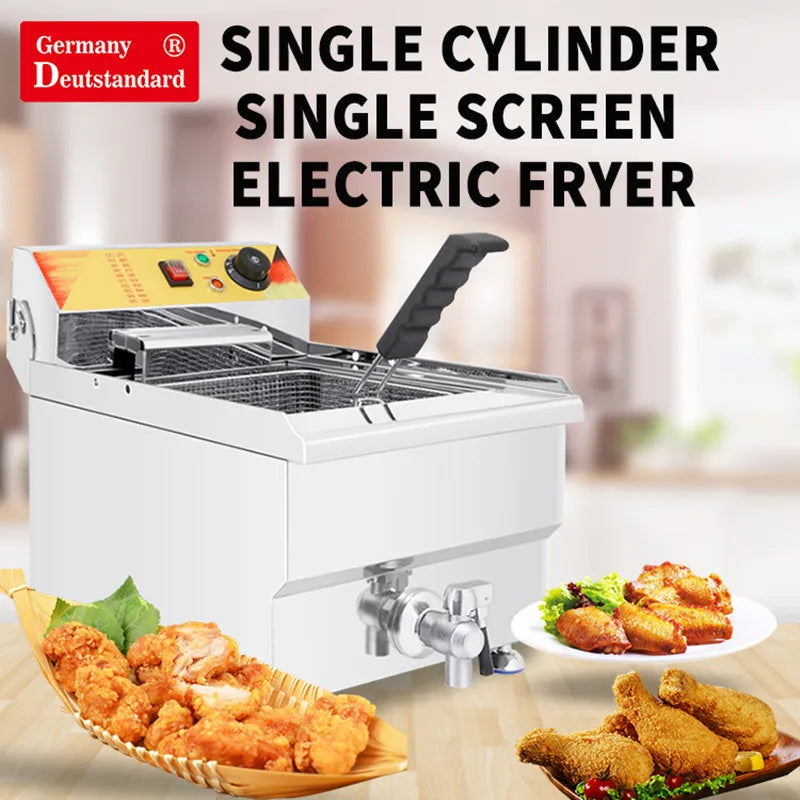 17L Single Cylinder Commercial Electric Deep Fryer Potato Chips Frying Machine Stainless Steel Chicken Fryer Cooking Appliance
