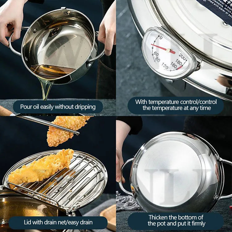 Deep fryer Stainless Steel Tempura Fryer Temperature Control Fried Chicken Fried Pan Cooking Tool Gas Electric Stove Universal