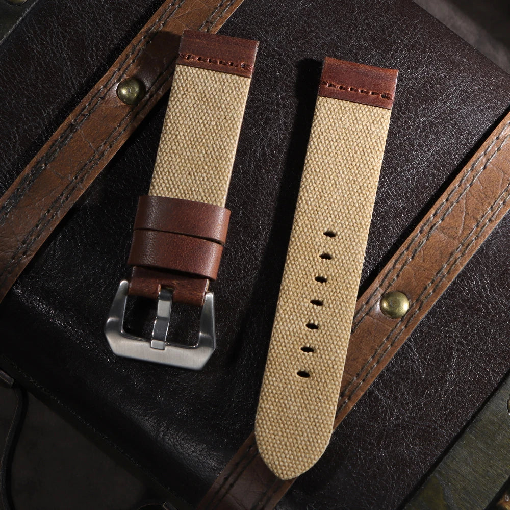 Handmade Canvas Leather Watch Strap 20mm 22mm 24mm for Panerai for Omega Army Green Men Women Watch Bracelet Military Watchband