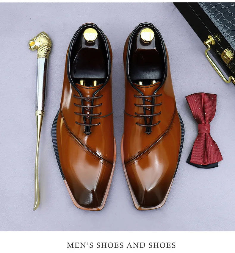 Brand Original Mens Oxford Dress Shoes Genuine Leather Brown Lace-up Business Wedding Formal Shoes Plus Size 38-46
