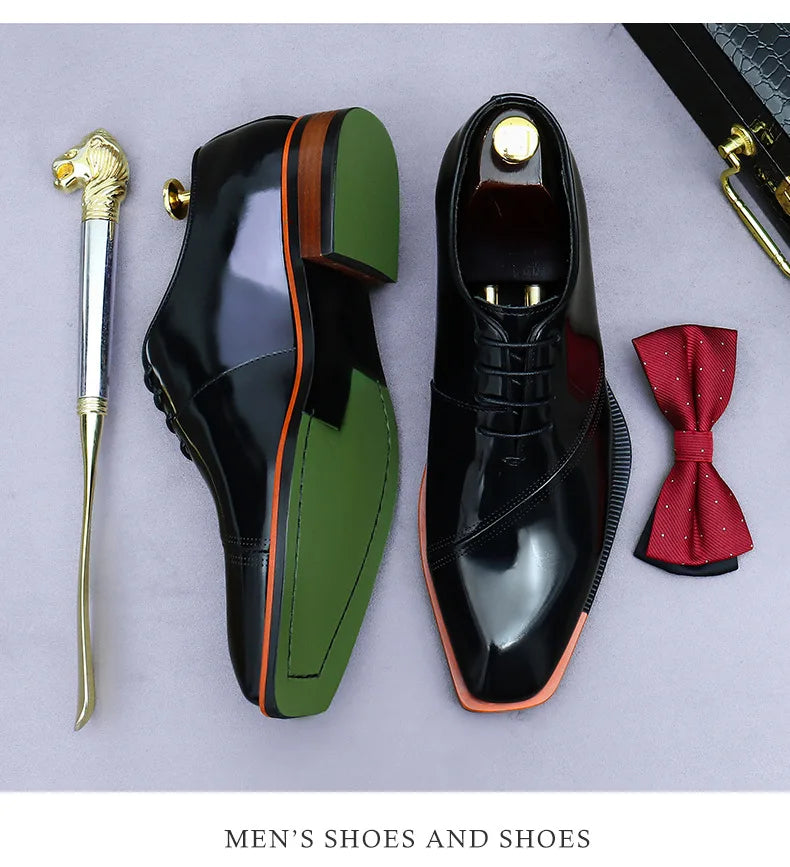 Brand Original Mens Oxford Dress Shoes Genuine Leather Brown Lace-up Business Wedding Formal Shoes Plus Size 38-46