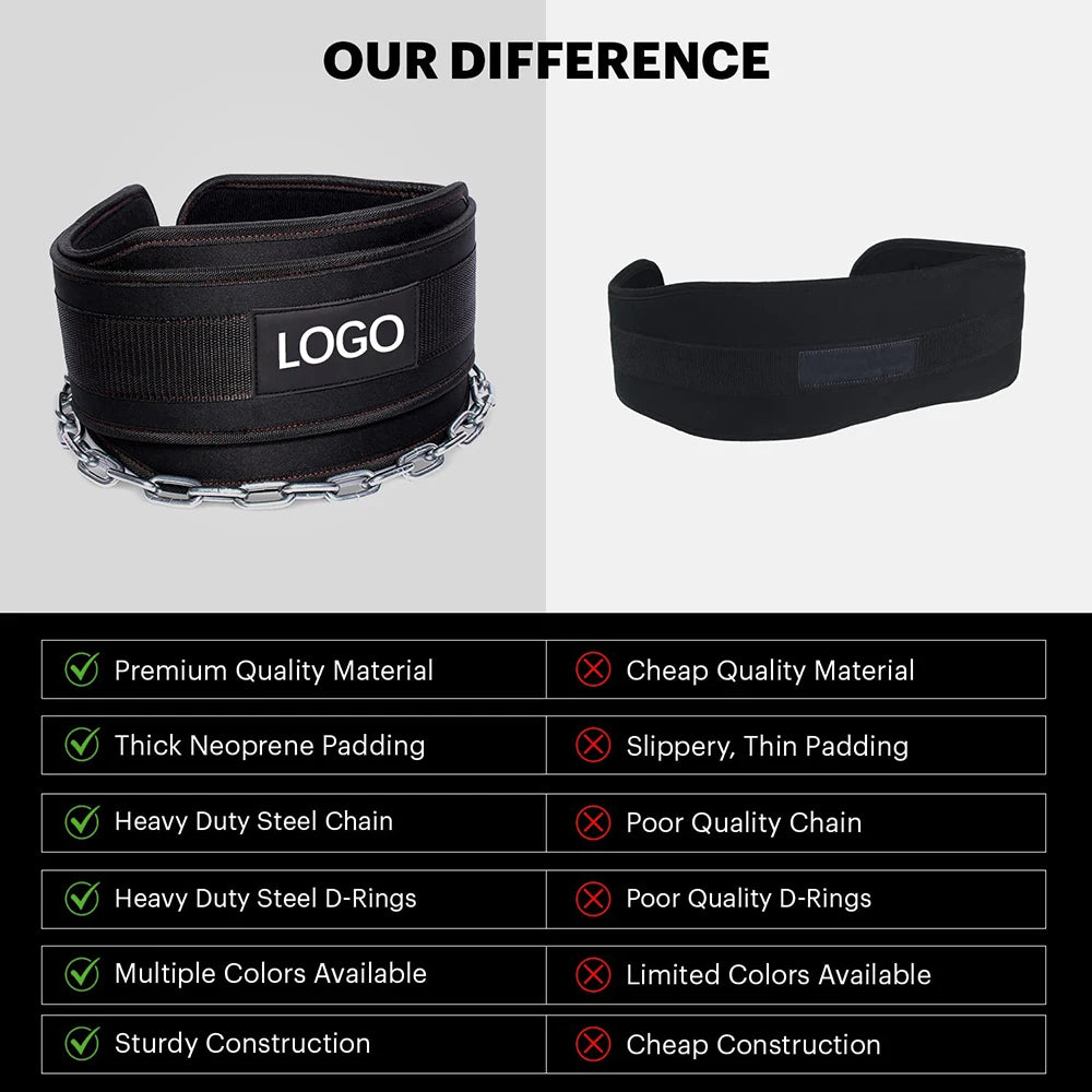 Dip Belt With Chain For Weightlifting Pullup Gym Lifting Belt Squat Fitness Powerlifting Bodybuilding Training ONE Size FITS All