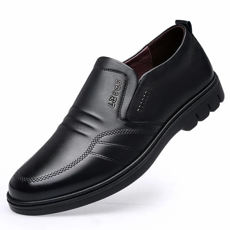 Men's Light Leather Slip-on Black Shoes