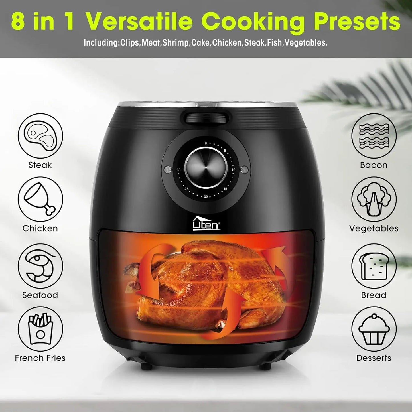 Air Fryer 5.8QT/5.5L 1700W High-Power Electric Hot Temperature Control & Timer Knob Non Stick Fry Basket Dishwasher Safe