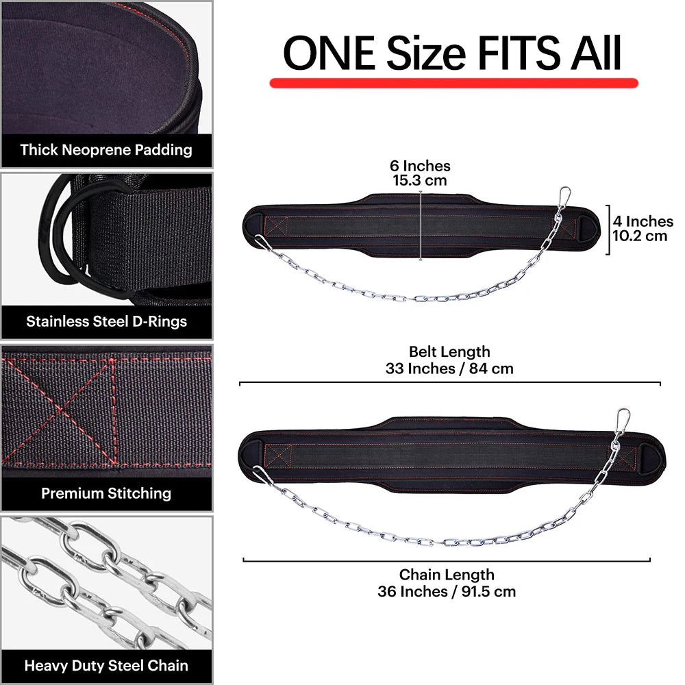 Dip Belt With Chain For Weightlifting Pullup Gym Lifting Belt Squat Fitness Powerlifting Bodybuilding Training ONE Size FITS All