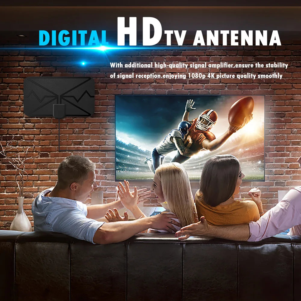 Indoor Digital TV Antenna 4K 1080P Long Range HDTV Receiver Amplifier 25dbi VHF UHF DVB-T2 ATSC Dish Satellite HD Signal Booster