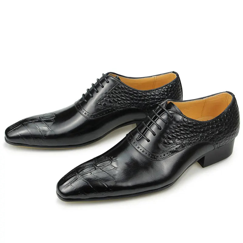 Italy Men's Shoes Prince Classic Modern Formal Oxford Wingtip Lace Up Dress Shoes Handmade Black Genuine Leather Free Shipping