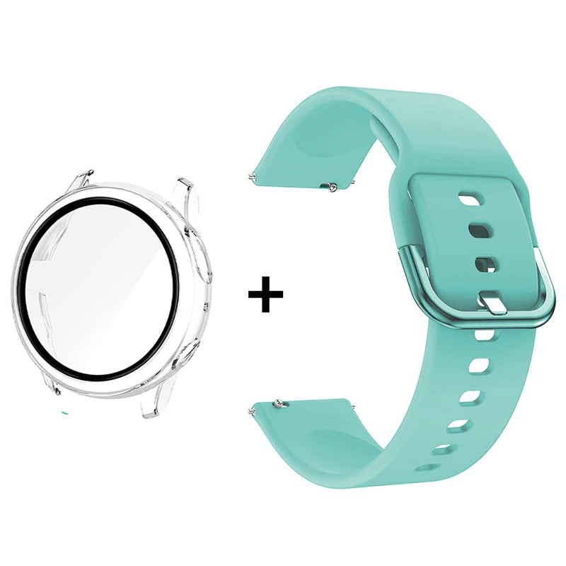 Silicone Strap+Case for Samsung Galaxy Watch Active 2 40mm 44mm Bracelet Tempered Glass Screen Protector Cover correas 20mm band