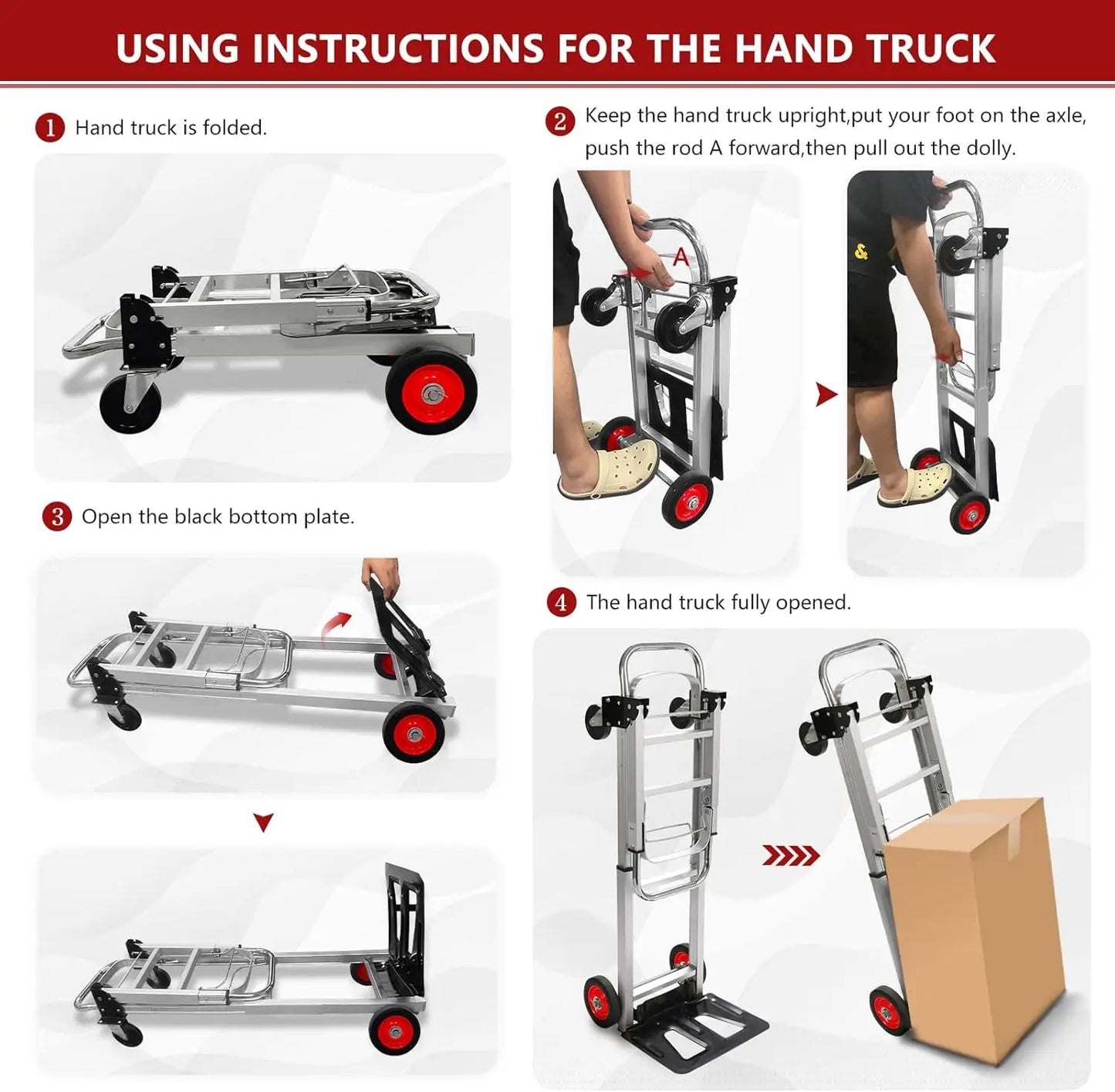 Hand Truck Dolly Heavy Duty 440lbs Capacity 2 in 1 Convertible Folding Hand Truck with Pneumatic Wheels and Telescopin