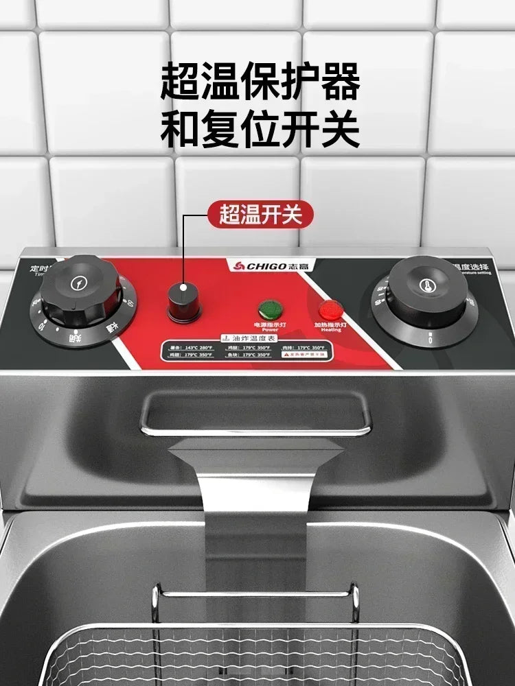 Chigo Professional Fryer Electric Cookware for Kitchen Deep French Fries Commercial Fryers Frying Oil Cooker Timer Arfrai 10L Ar