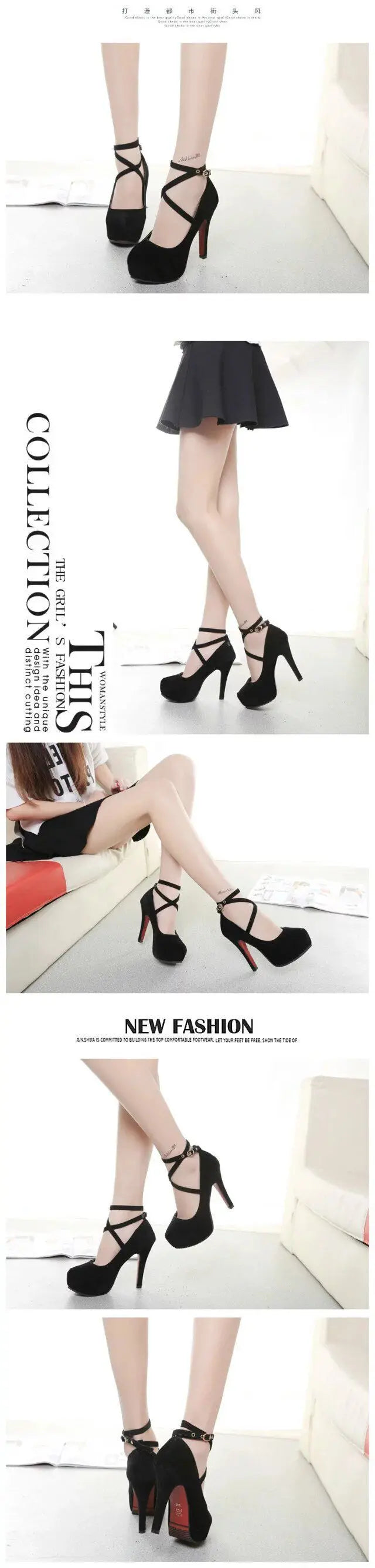 2024Autumn Women's Pumps Round Toe Thin Heel Shoes for Women High Heel Shallow Shoes Outdoor Dress Ankle Strap Bukle Strap Shoes
