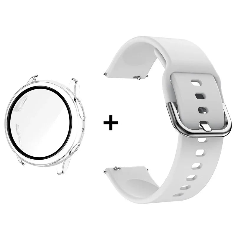 Silicone Strap+Case for Samsung Galaxy Watch Active 2 40mm 44mm Bracelet Tempered Glass Screen Protector Cover correas 20mm band