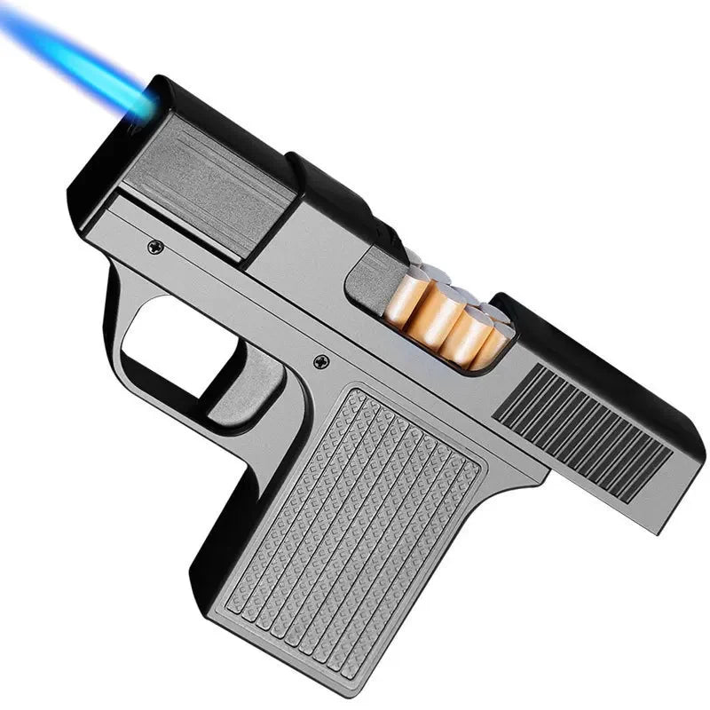Unusual Pistol Style Lighters with Cigarette Case Jet Turb Torch Lighter Capacity 10PCS Cigarette Windproof Cigar Lighter