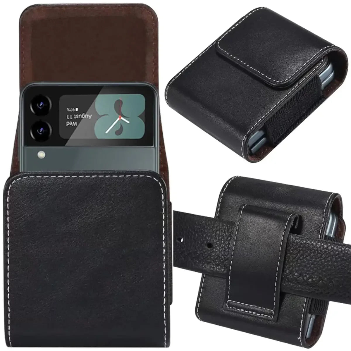 Firm Belt Clip Leather Phone Case for Samsung Galaxy Z Flip4 Flip 4 5g FLIP5 Flip3 Flip 5 3 for Moto Razr Full Protection Cover