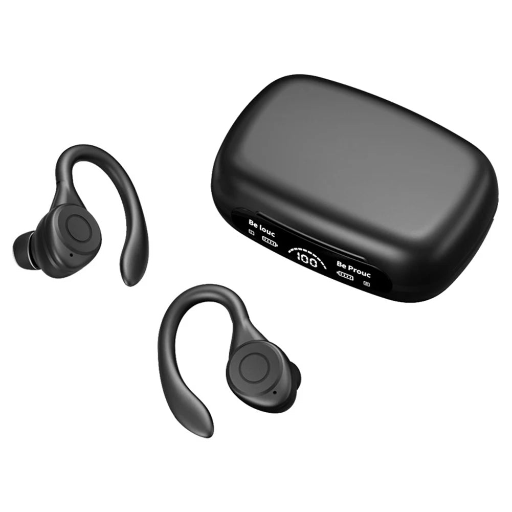 Wireless Bluetooth Headset Ear Hook Sports HiFI Stereo Headphones Waterproof Headset Noise Reduction LED Display Running Earbuds