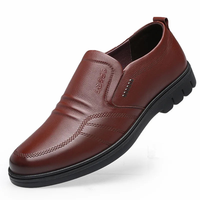 Men's Light Leather Slip-on Black Shoes